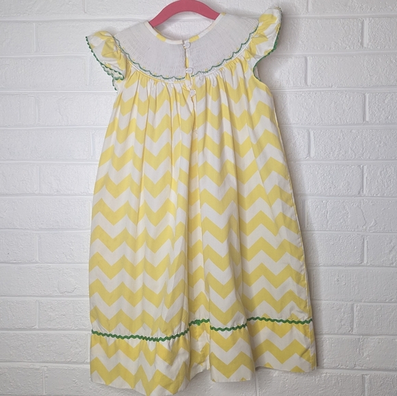 Molly Pop Smocked Grasshopper Chevron Summer Hand Smock Dress - Picture 2 of 3